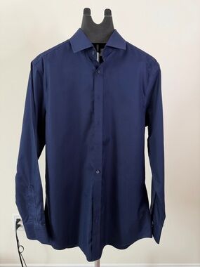 Charles Tyrwhitt Men's Navy Dress Shirt - Long Sleeve